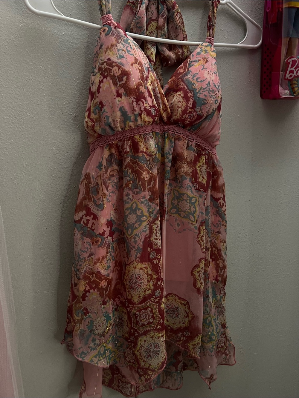 Jordache Pink and Burgundy Printed Mini Dress